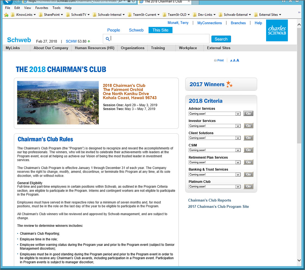 Schwab Chairman's Club - 2018