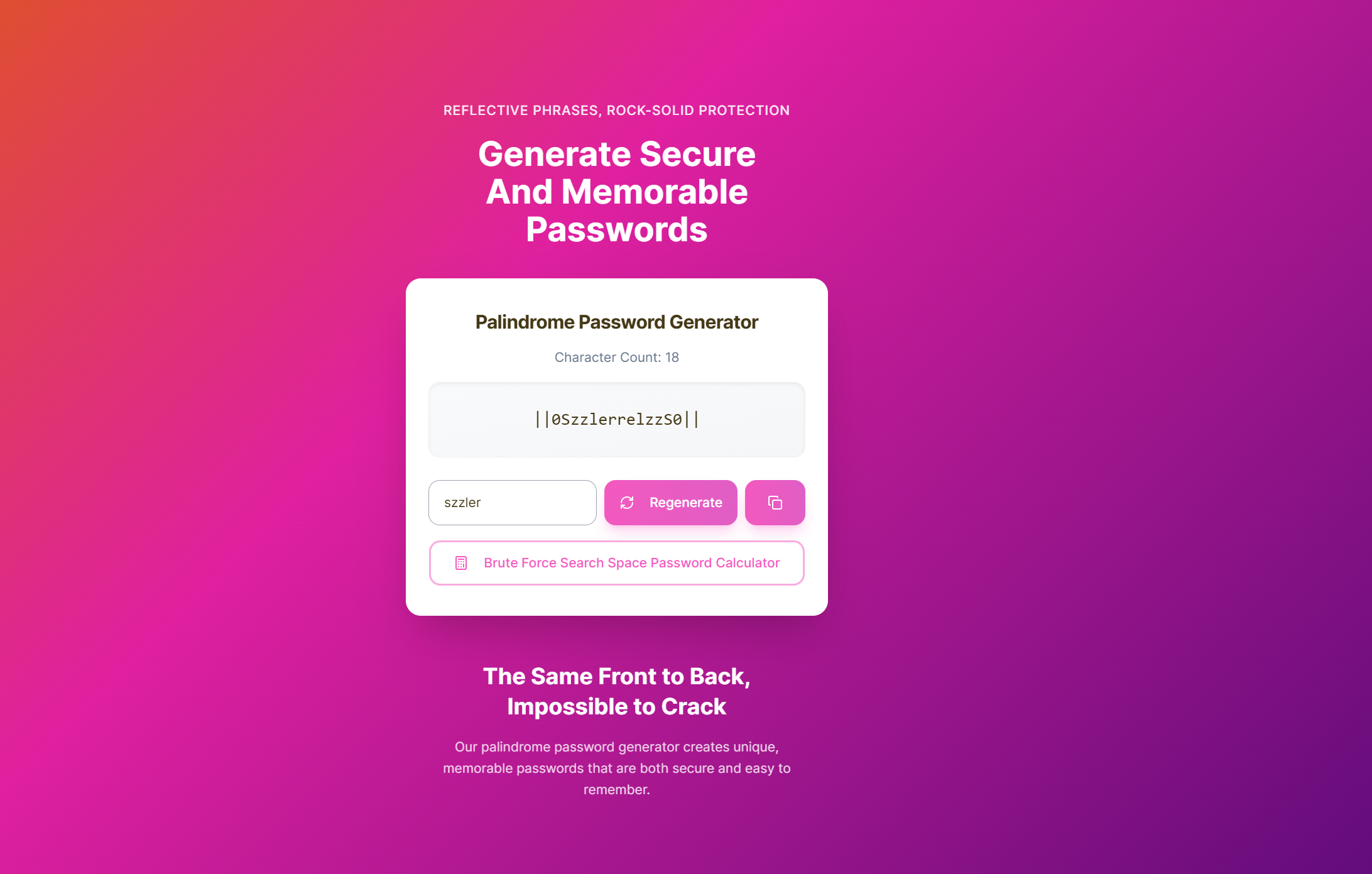Palindrome Password Generator